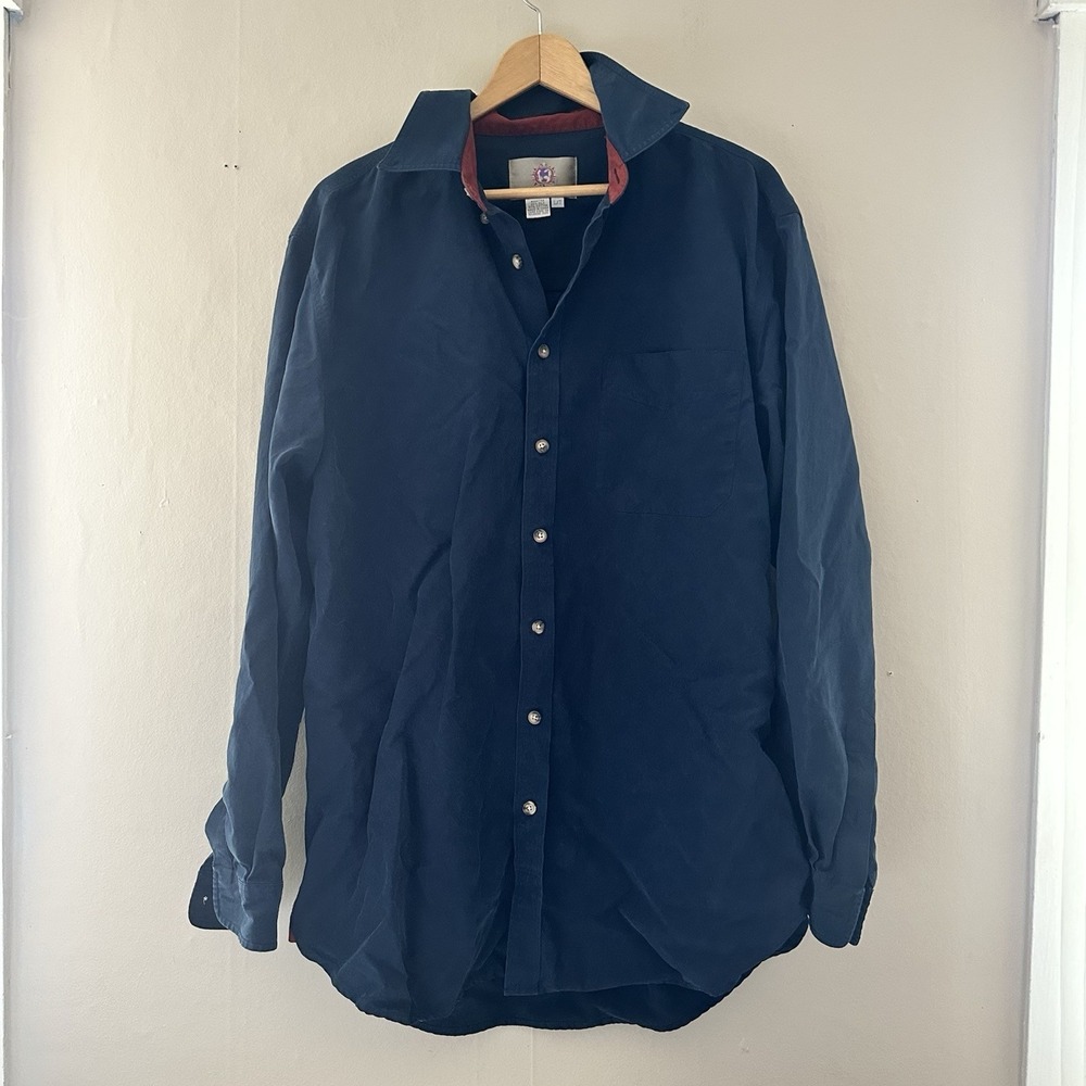 VTG Territory Ahead Mens Button Down Shirt Size L Tall Blue Silk Cotton Western